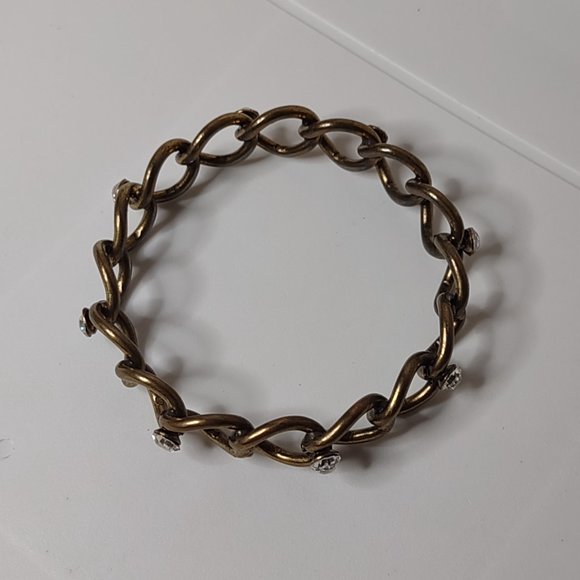 Vintage Gold Tone Metal And Clear Rhinestone Bangle - Picture 10 of 12